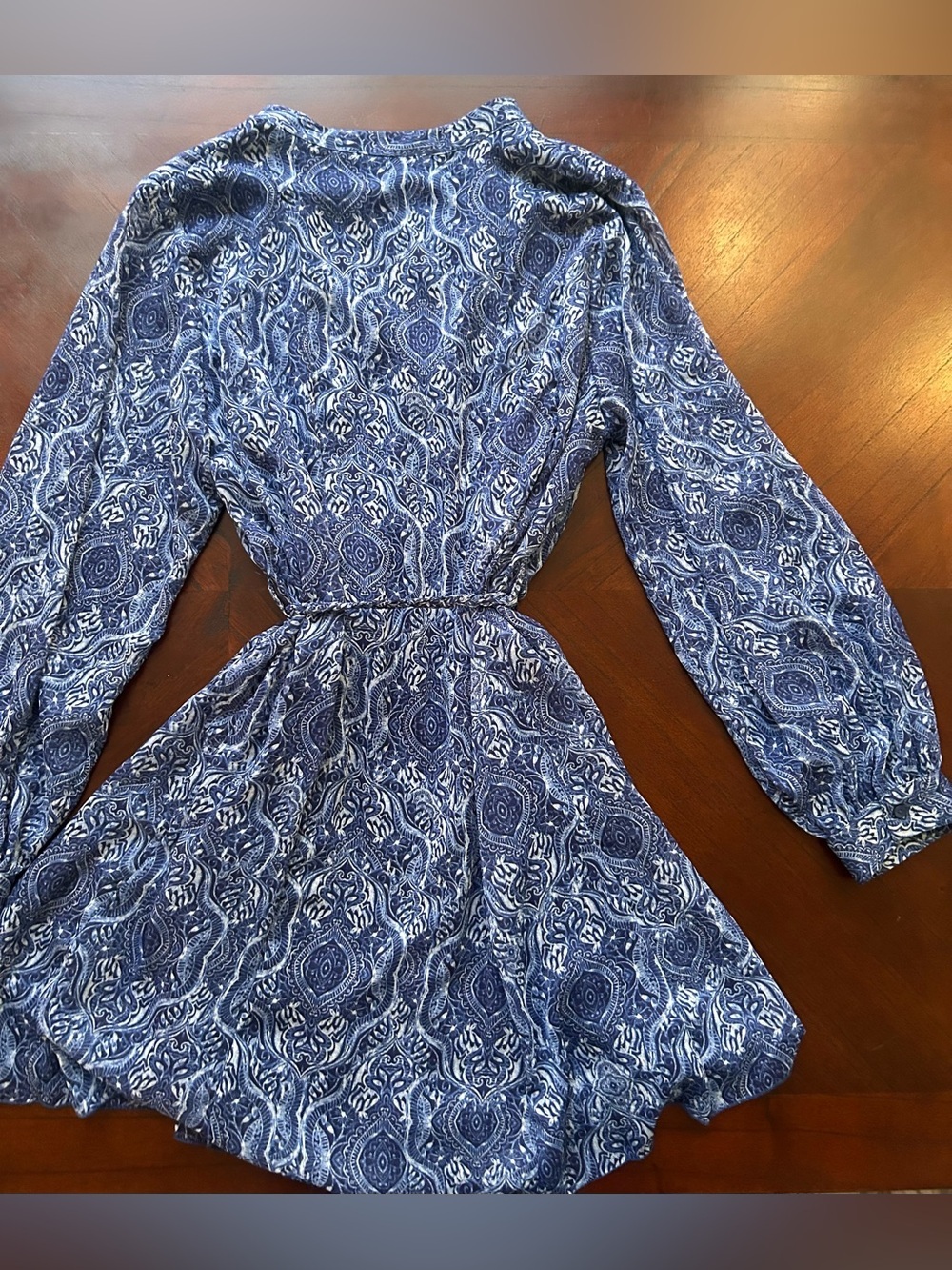 New Zara Blue Paisley V‑Neck Long‑Sleeve Mini Dress size M - Picture 10 of 10